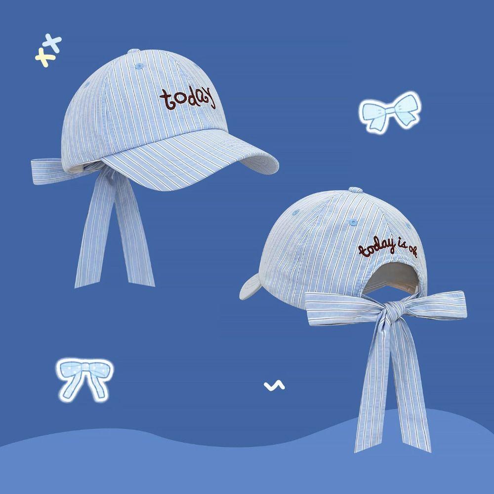 Creative Letter Embroidery Baseball Cap Bow Ribbon Design Embroidered Cotton Baseball Cap Peaked Cap Y2K Striped Baseball Hat