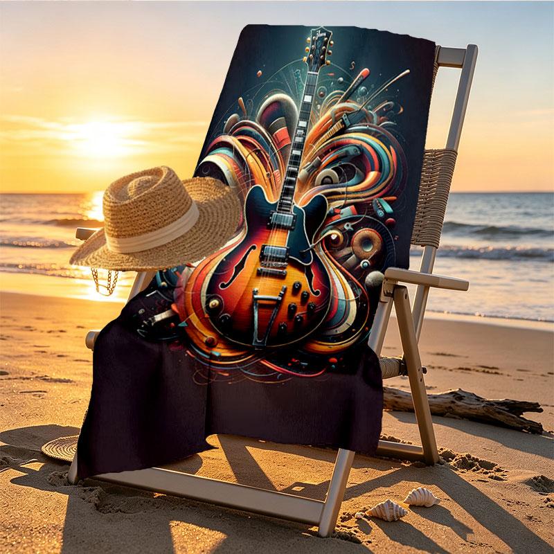 Fender Print Beach Towel Design, Soft, Lightweight. for Home Bathroom, Spa, Pool, Yoga, Surfing, Camping, Gift for Family, Friend