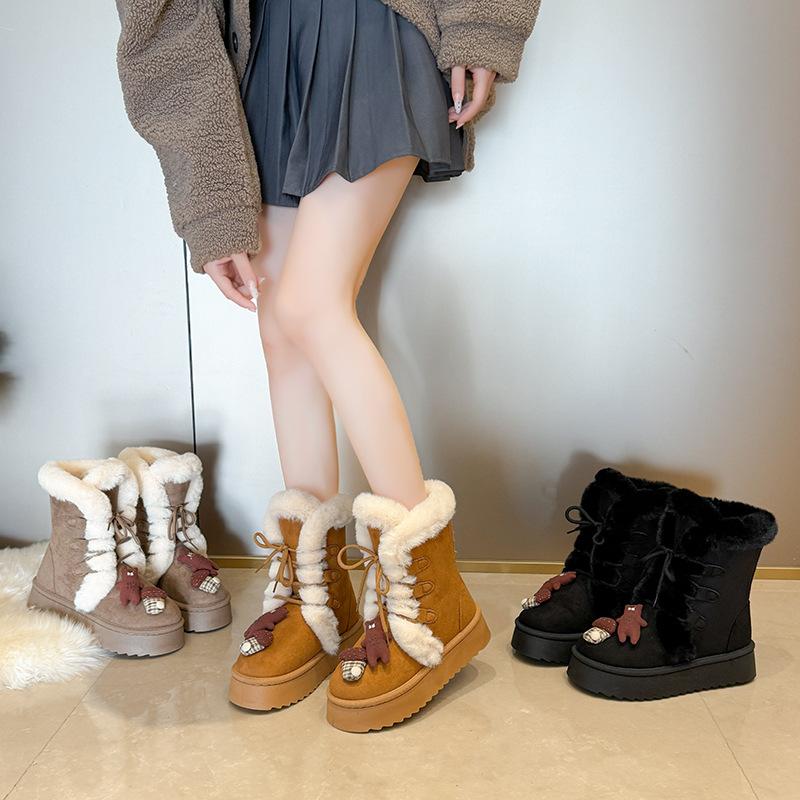 2025 autumn and winter snow boots women's fleece thickened thick sole to increase the height of the fur integrated Northeast cotton shoes fluffy warm
