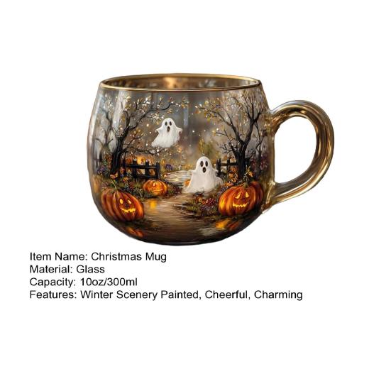10oz Christmas Painted Mug Winter Scenery Painted Mugs Stained Glass Holiday Drinking Coffee Cup for Cafe Home Bar Decor