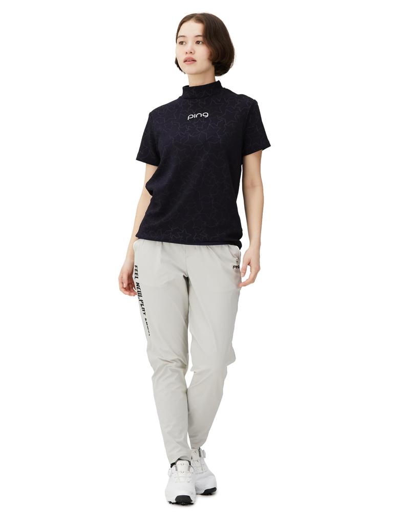 Short Sleeve High Neck Shirt 3D Embossed Golf M [Pin Apparel] Women's (UV Protection, Jacquard) / / 622-4167206 120_Navy