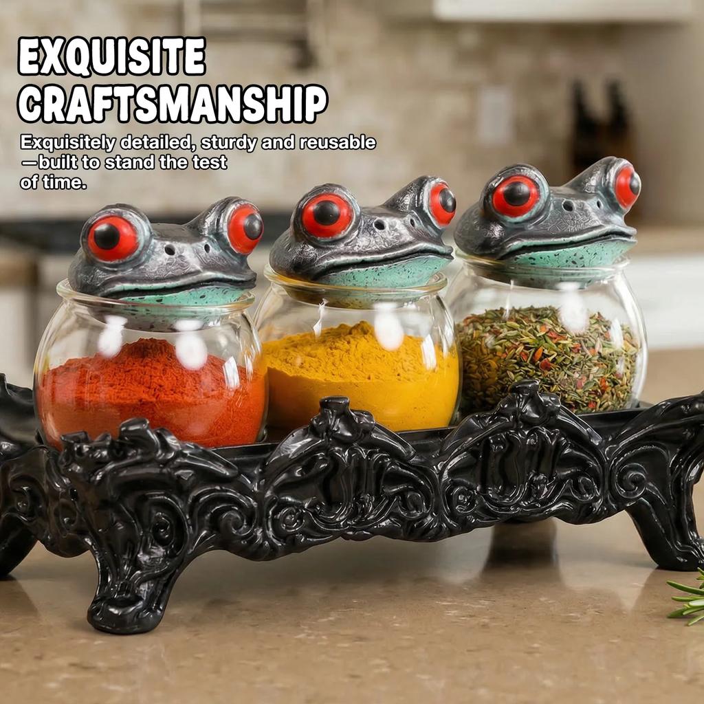 Witchy Frog Apothecary Spice Jars Clear Seasoning Jars Gothic Style Salt Sugar Pepper Canister Containers With Lids For Kitchen