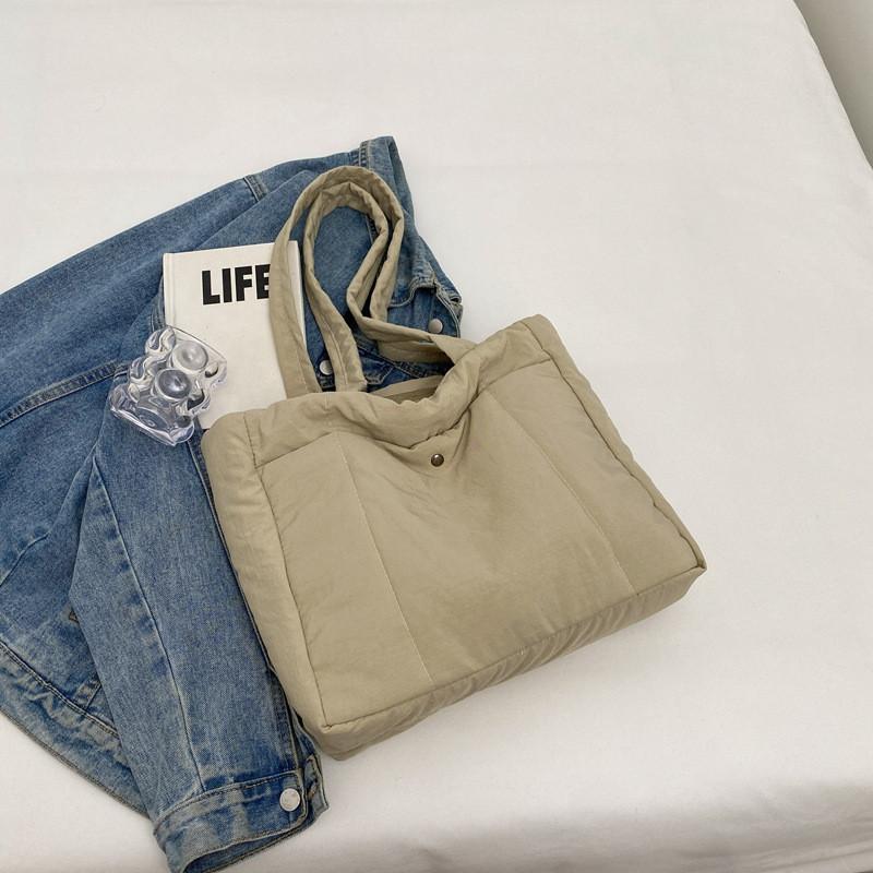 2024 New Korean Ins Nylon Down Bag Women Large Capacity Urban Simple Canvas Tote Bag