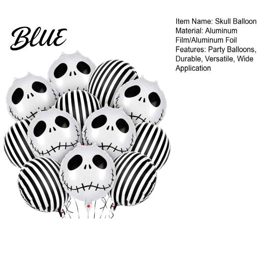 Bar Nightclub Holiday Settings 12PCS Halloween Skull Balloon Set Aluminum Foil Balloons Black And White Balloons Striped Realistic Print for Spooky
