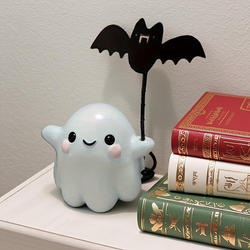 Spooky Halloween Ghost Statue with Bat Tabletop Decor for Indoor & Outdoor