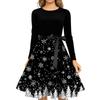 Christmas Print Flare Dress For Women Long Sleeve Dress Hollow Party Casual Dresses