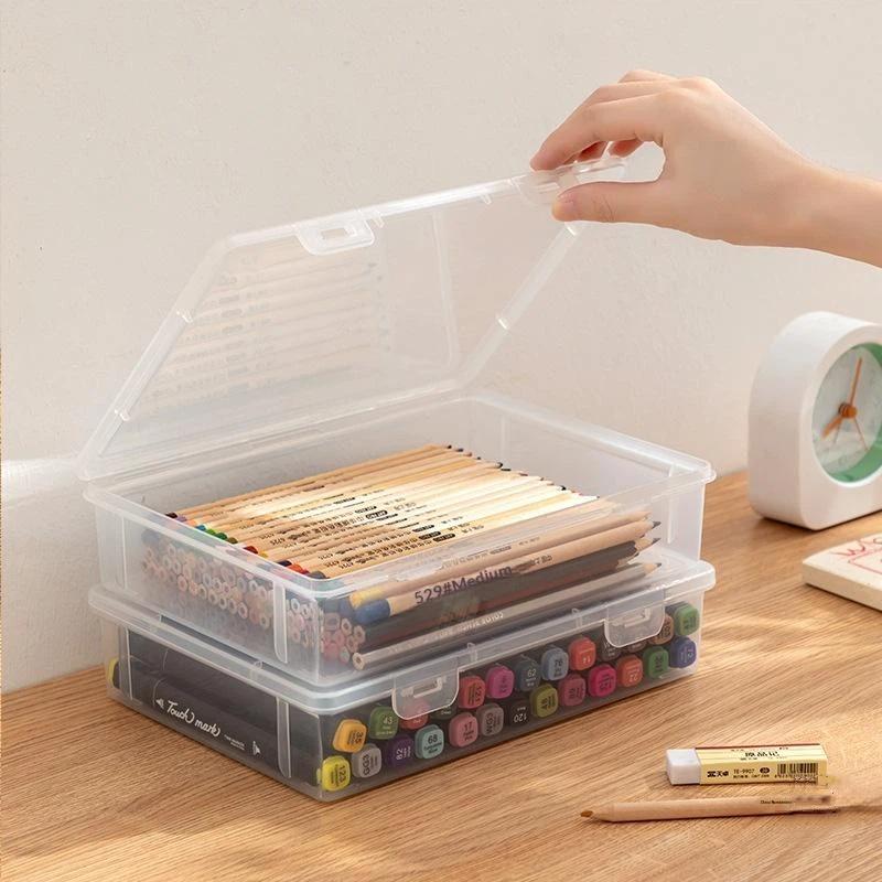 Large Capacity Pencil Case Transparent Plastic Notebook Sketch Marker Colored Lead Painting Storage Box, Back To School Supplies