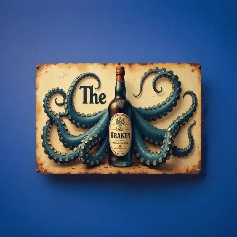 Vintage Kraken Rum 3D Metal Wall Art Gothic Octopus Bar Decor Man Cave Sign 20x30cm