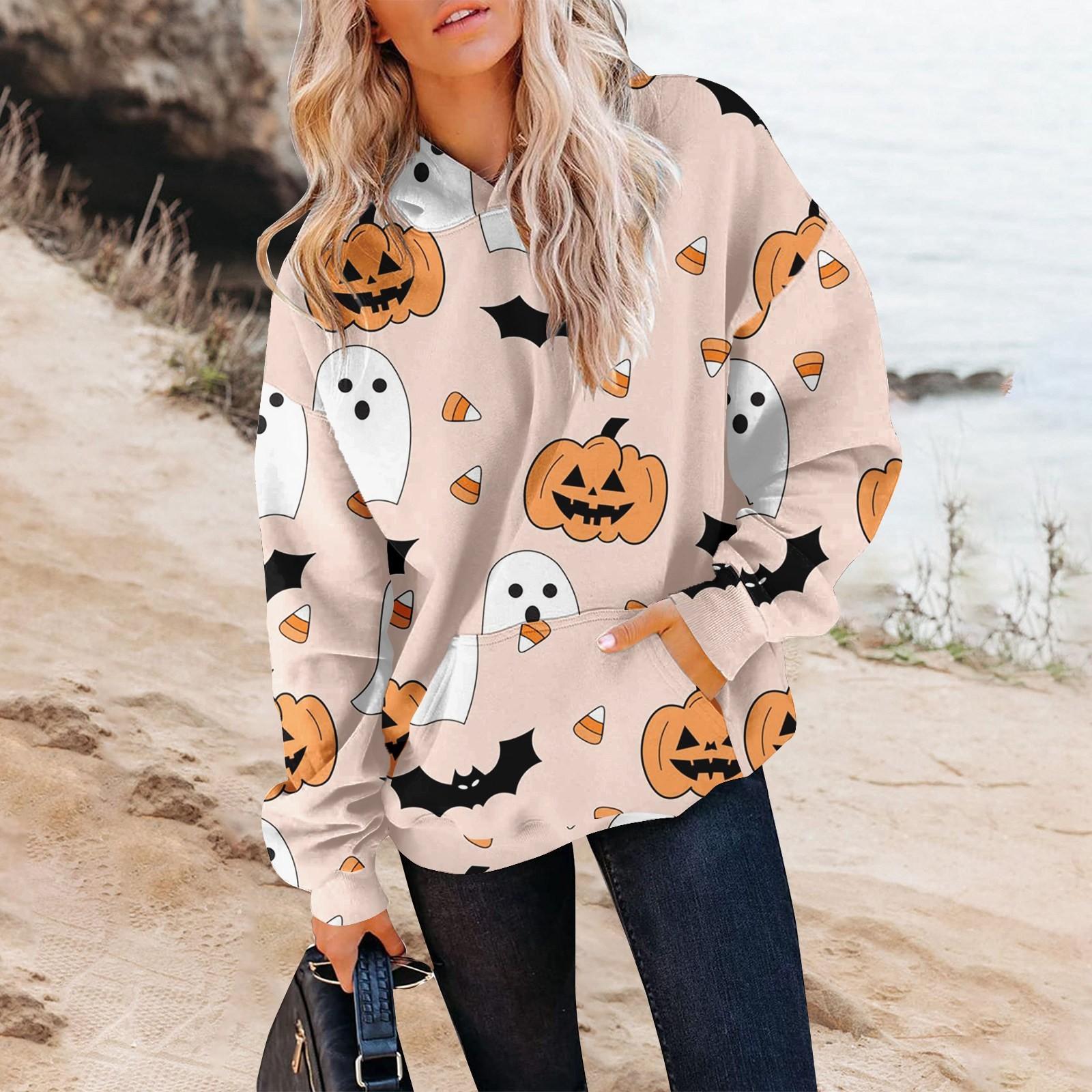 

Женский осенне-зимний пуловер с принтом на Хэллоуин, толстовка с капюшоном, модная толстовка с длинными рукавами XXL розовый