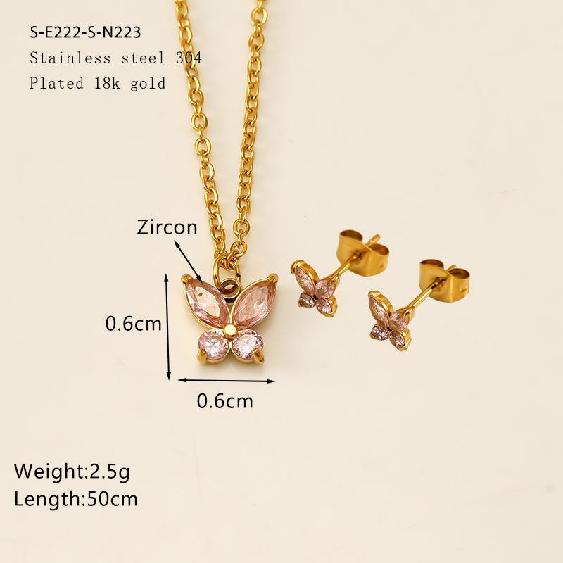 

Women S Stainless Steel Titanium Steel Colored Zircon Butterfly Necklace Pendant Blue Ladies Jewelry Set