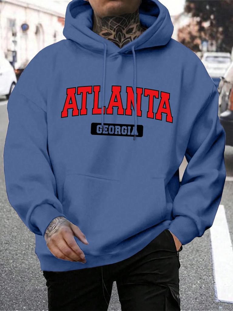 Atlanta Georgia Atlanta Georgia Stampa Felpa da Uomo Harajuku Casual Felpa con Cappuccio Moda Felpa Larga Vintage Top in Pile