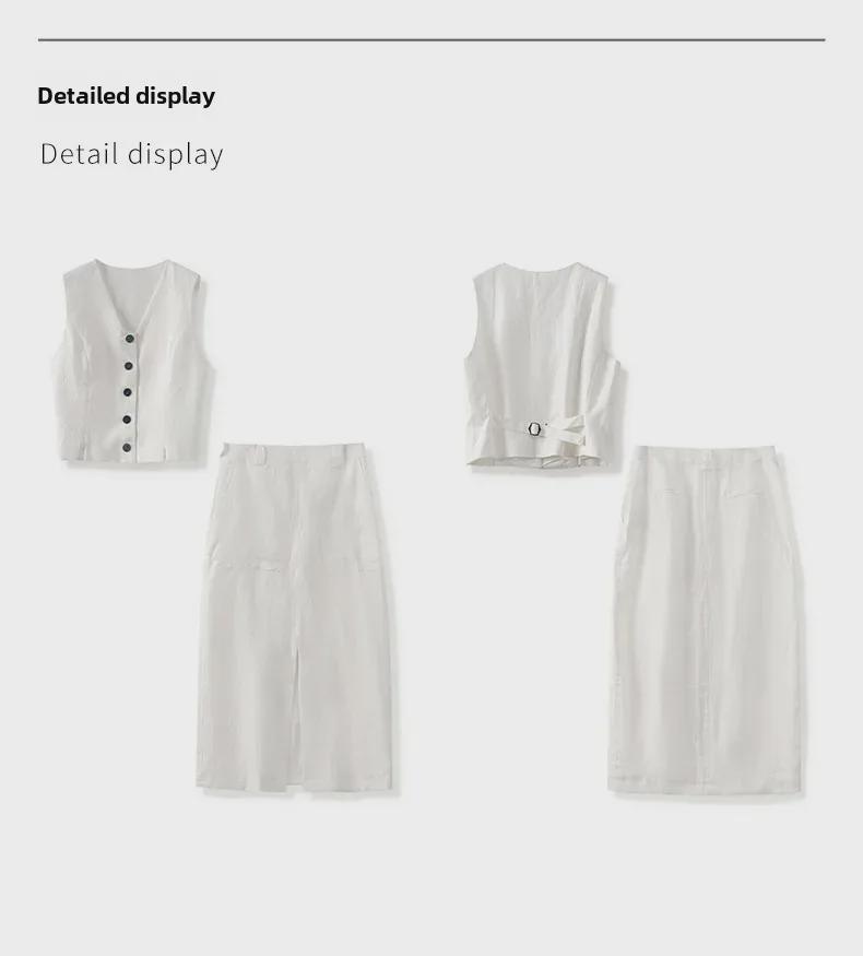 2425408-Elegant Linen Vest & Skirt Set - Women's Early Autumn