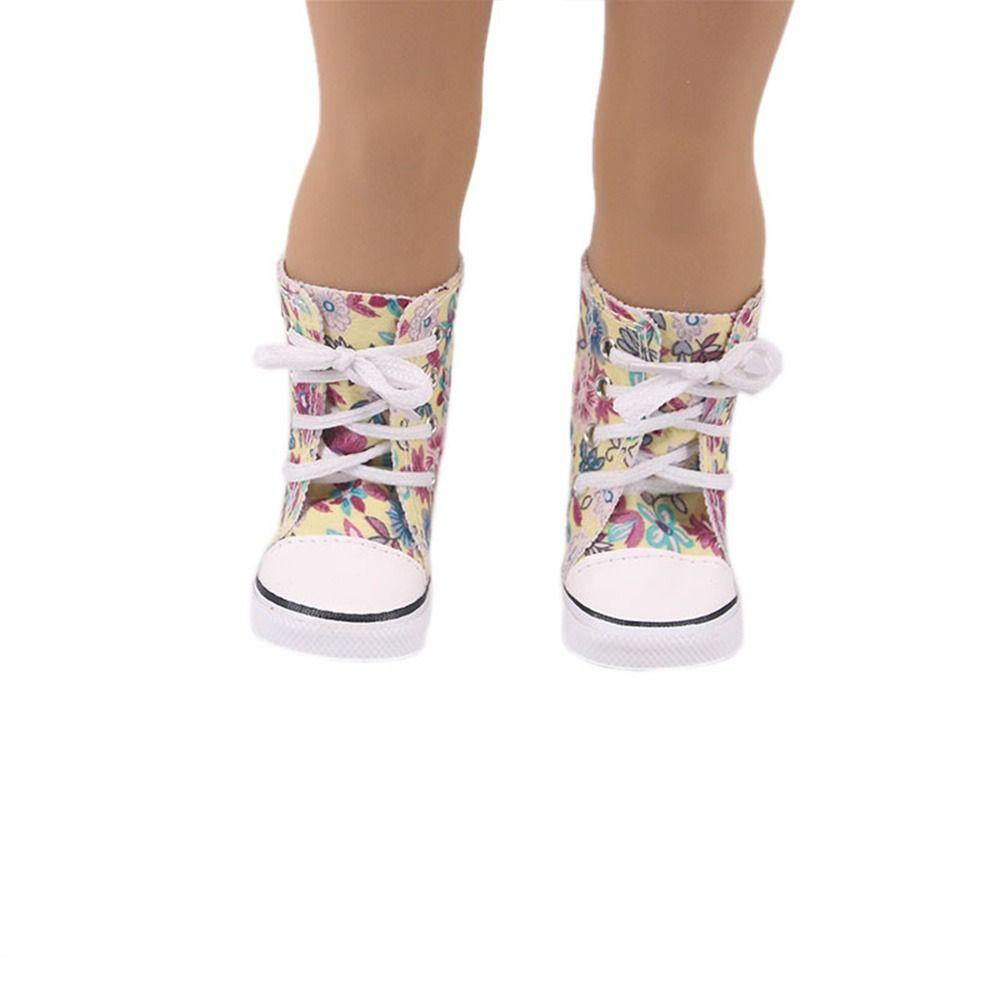 DIY Russia For 43cm Baby 7cm American Doll Shoes Flowers Sneakers Boots 18Inch Doll Canvas Shoes