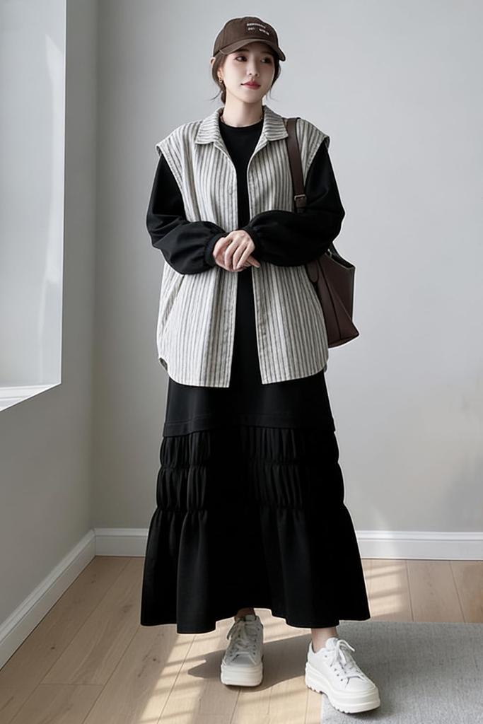 Chubikime Sweat Long Loose Ruffled Crew Maxi Plus Spring Women's Dress, Sleeve, Fit, Flattering, Hem, Neck, Length, Sizes, Relaxed, Cute, Fall,