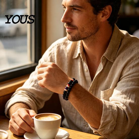 Versatile Fashion Accessories for Men Natural Obsidian Stone Bracelet Men, 8mm Rock Beaded Simple Wrist Decor Stretch Bracelet, Stackable Elastic