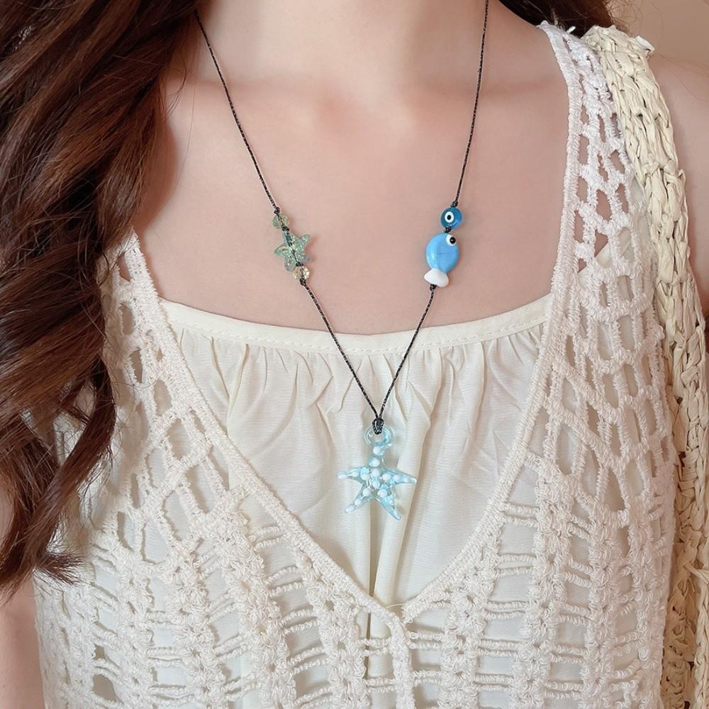 Ocean Sea Series Ceramic Fish Pendant Starfish Boho Ethnic Necklace Fish Starfish Necklace  Friend