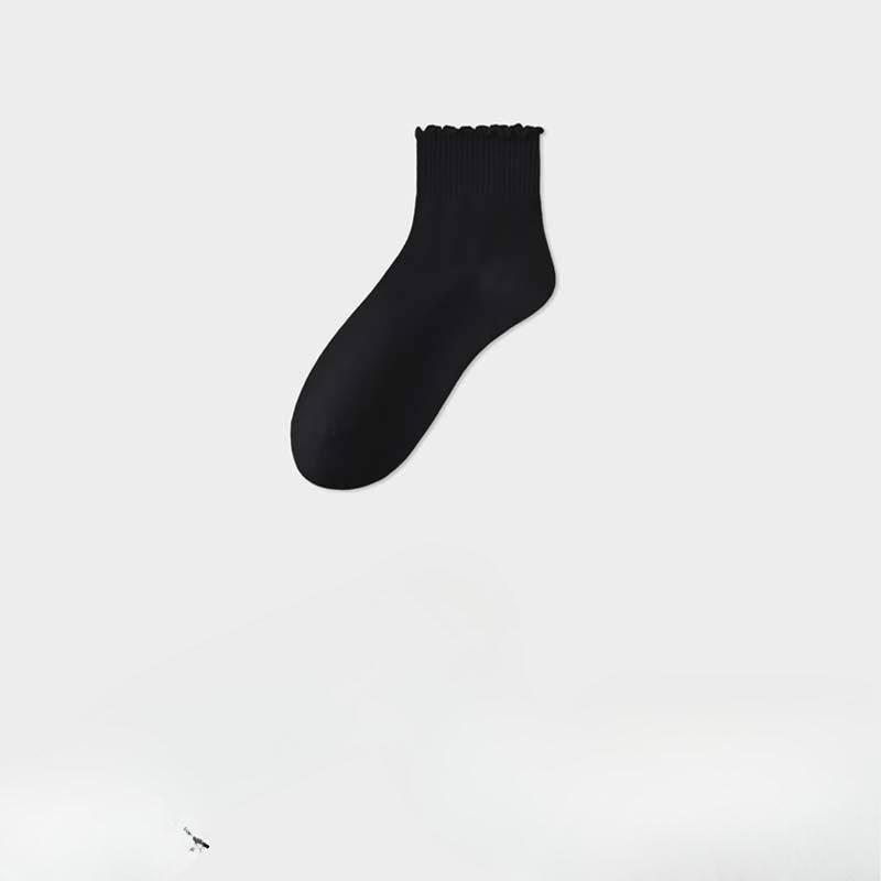 Black Fungus Edge Socks, Women's Cotton Socks, Boneless Short Socks, Summer Thin, Breathable and Sweat-absorbing Mid-calf Socks