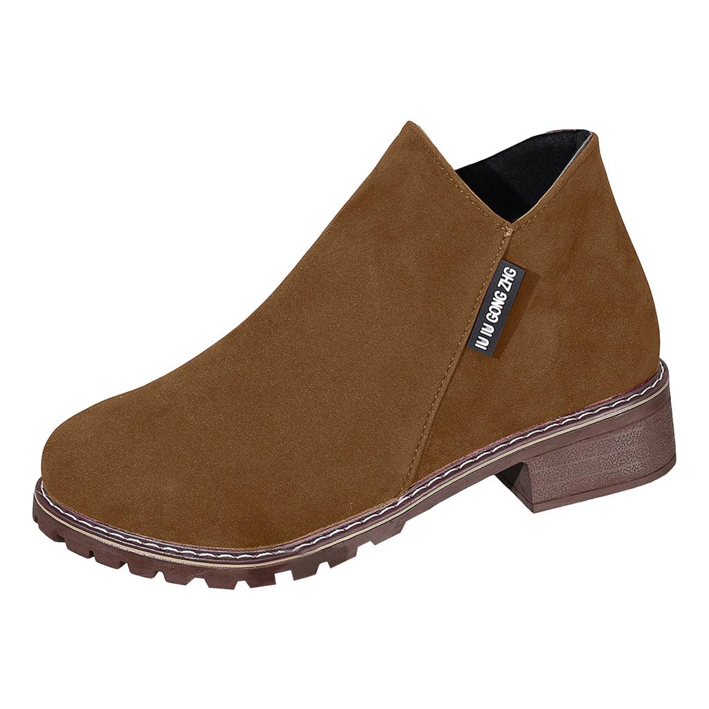 Womens Outdoor Boots Women'S Round Toe Thick Heel Boots Fashionable Casual New Solid Color Suede Short Barrel Outer Wear Boots