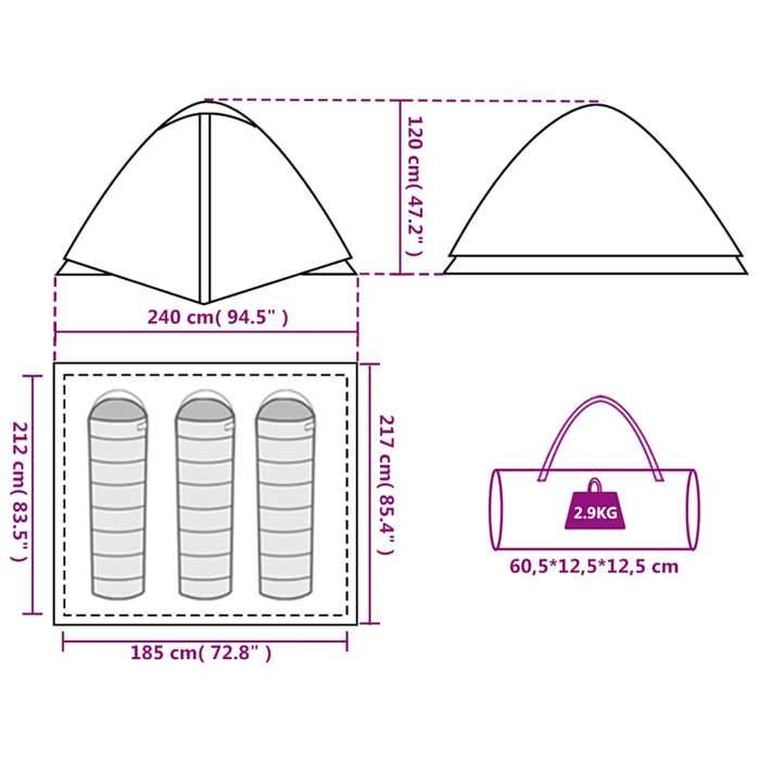 Tente de camping - vidaXL - 3 personnes - Imperméable - Bleu - Léger et portable