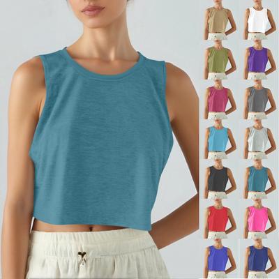 T-shirt sportiva casual da donna a maniche corte senza maniche top corto a tinta unita