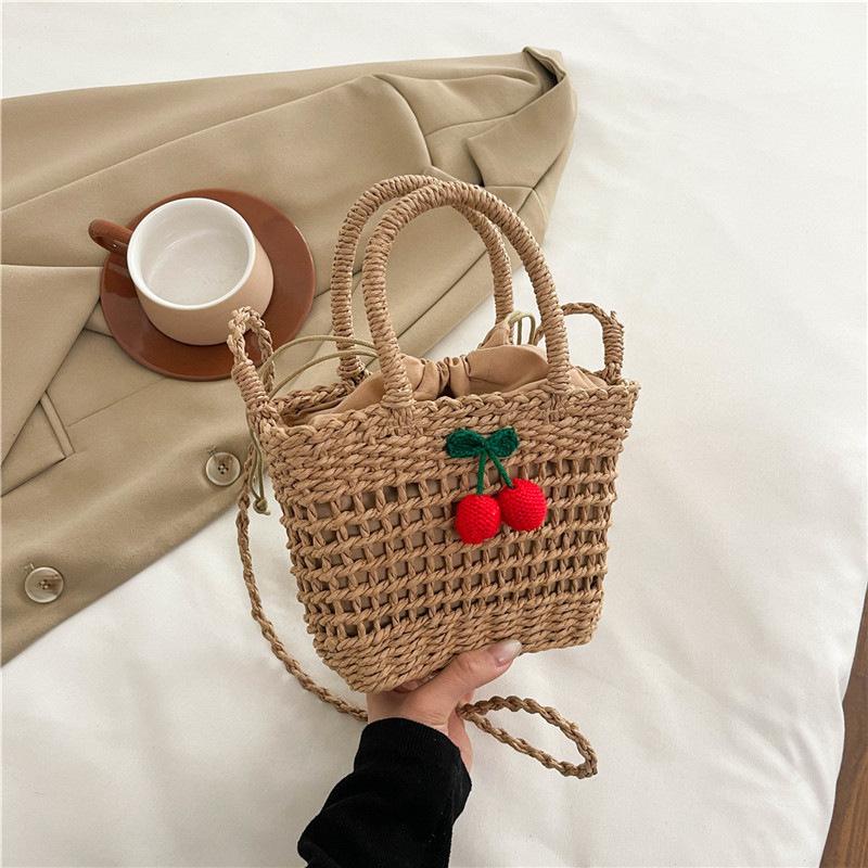 Yogodlns Çimen Dokuma Rattan Saklama Sepeti Askılı Çanta El Yapımı Hasır Dokuma Sepet Küçük El Çantaları Plaj Omuz Çantası