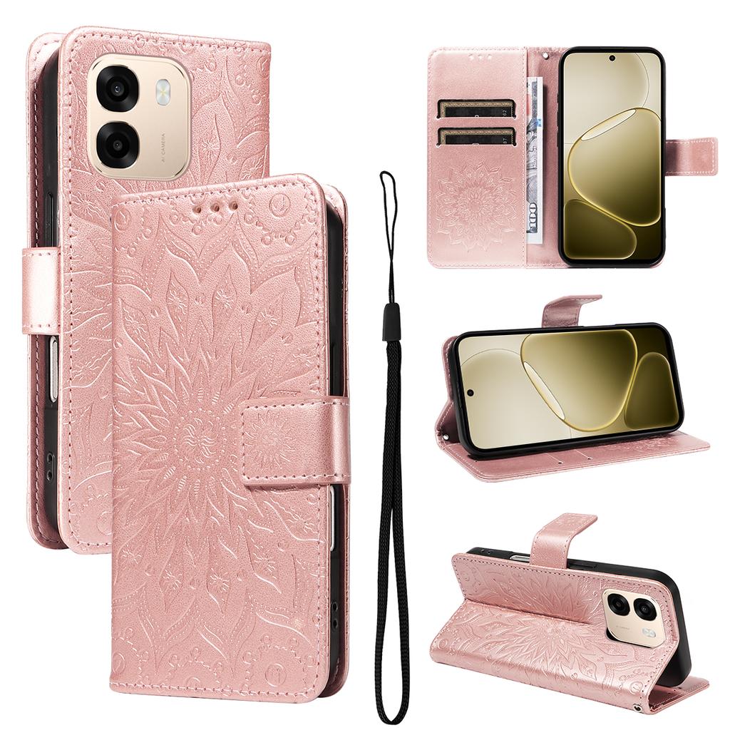 For Oppo A6 5G/Oppo A6x 5G Leather Wallet Case Sunflower Imprinted Phone Cover