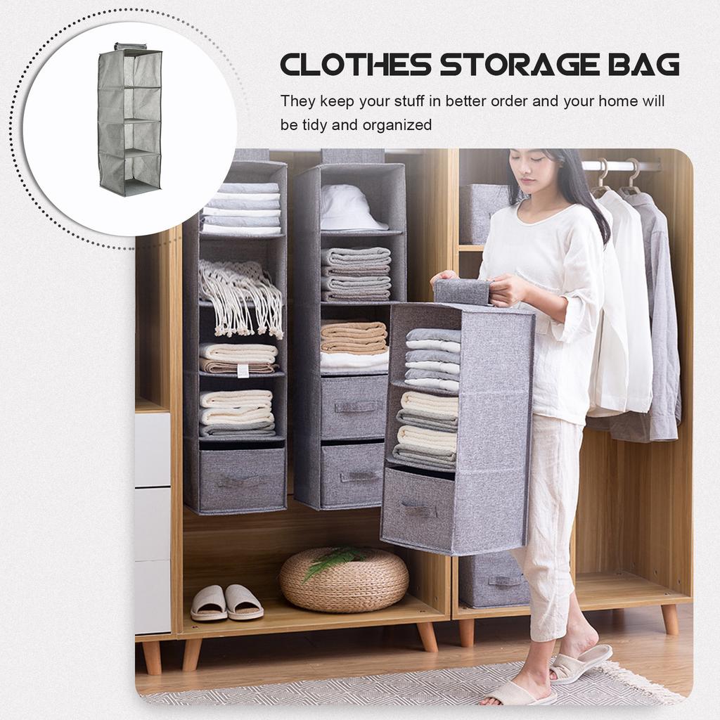 Foldable Cotton Linen Hanging Organizer For Closet 4-Layer Storage Bag Fabric Organizer Shelf Closet Organization