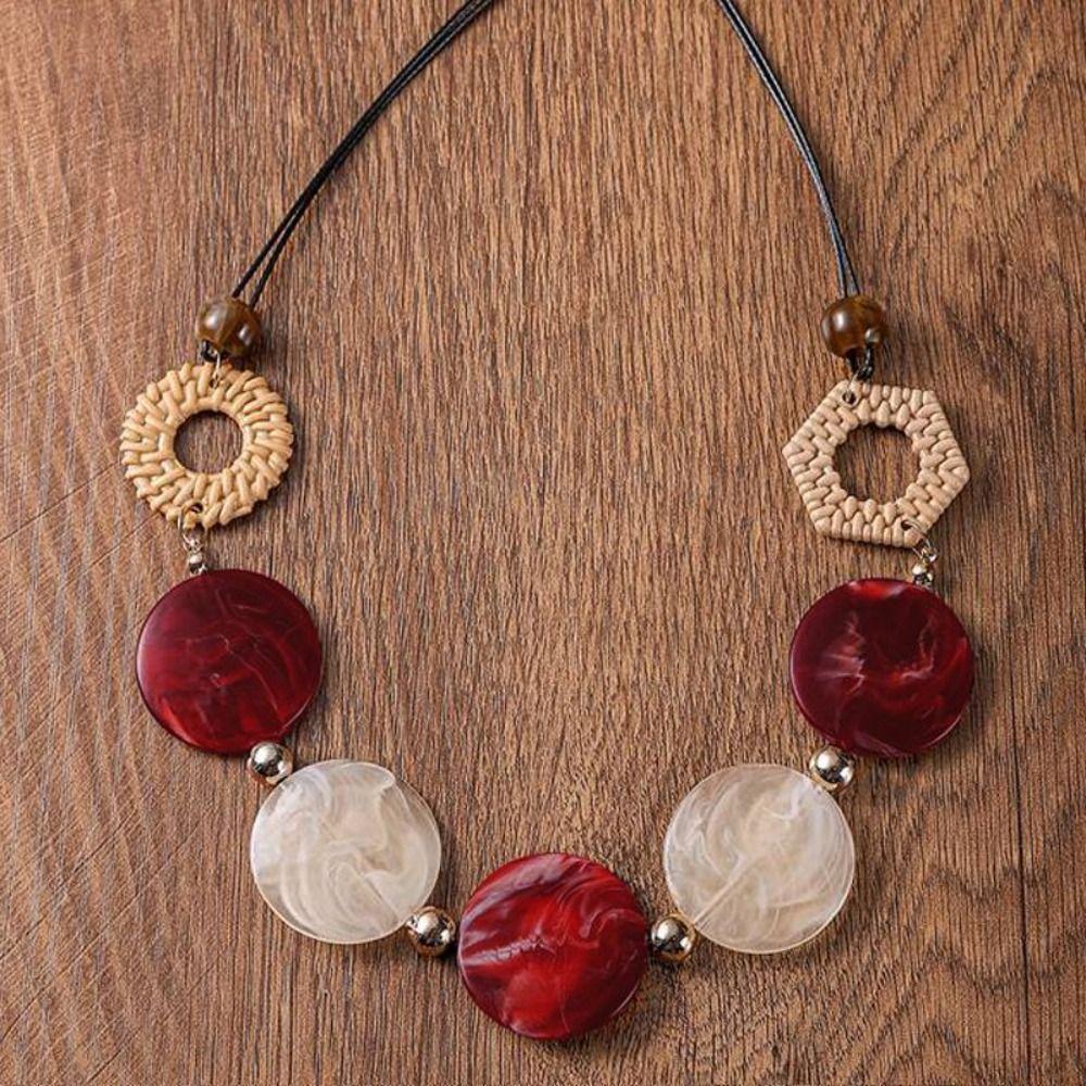 Vintage Vintage Rattan Necklace Acrylic Accessories Handmade Creative Color Contrast Necklace Geometric
