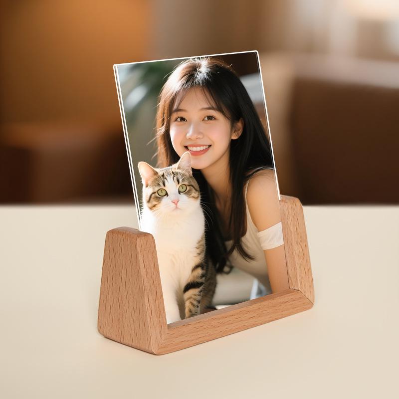 Japanese-Style U-Shaped Tabletop Wood Grain Acrylic Photo Frame