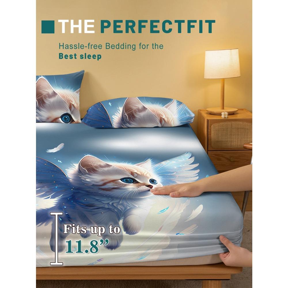 1 Cartoon Cute Animal Cat Digital Printed Frosted Fitted Sheet,bedroom Printed Bed Cover,bedding(No Pillowcase)