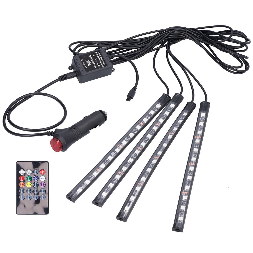 Interior Car Light Color Remote Music Control RGB Light Source IP65 Waterproof 48 LEDs Plug and