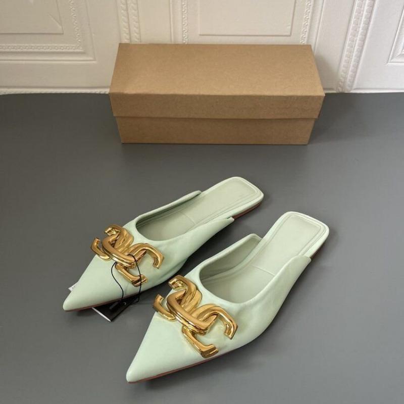 Summer Mules Women Plus Size 42 Shoes Fashion Metal Chain Flats Pointed Toe Women's Slippers Ladies Casual Shoes Outside Slides