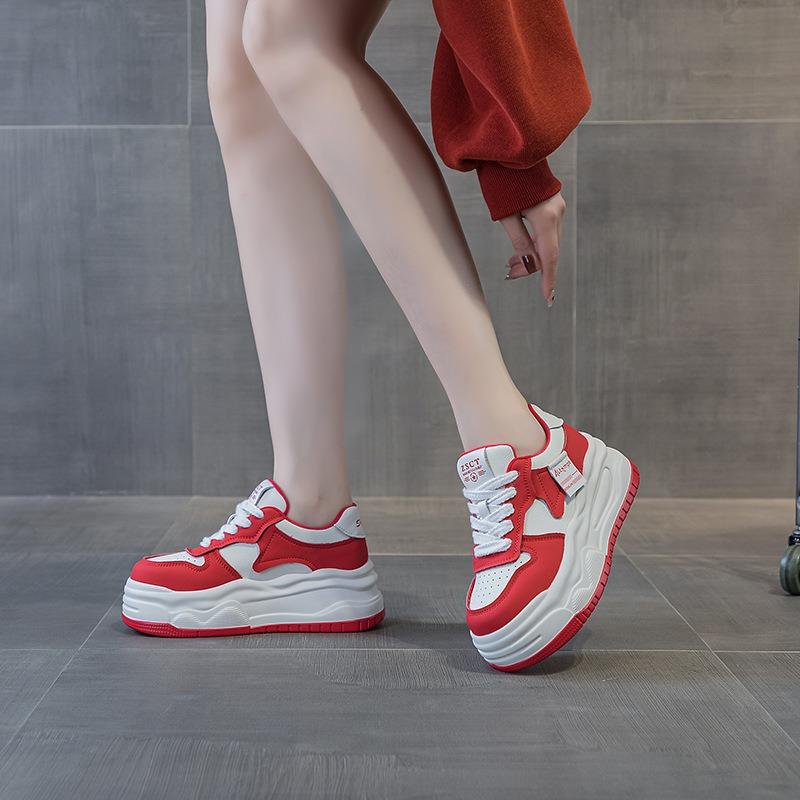 5587 little white shoes women's spring new thick-soled cowhide lace-up board shoes sports versatile break