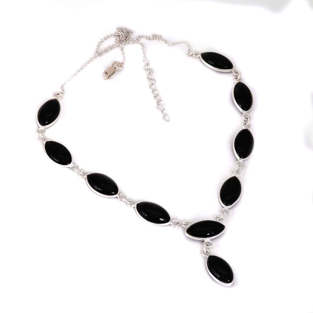 Schwarze Onyx 925 Sterling Silber Halskette, Edelstein Marquise handgemachte Halskette Geschenk für ihre Mutter, Jubiläumsgeschenk