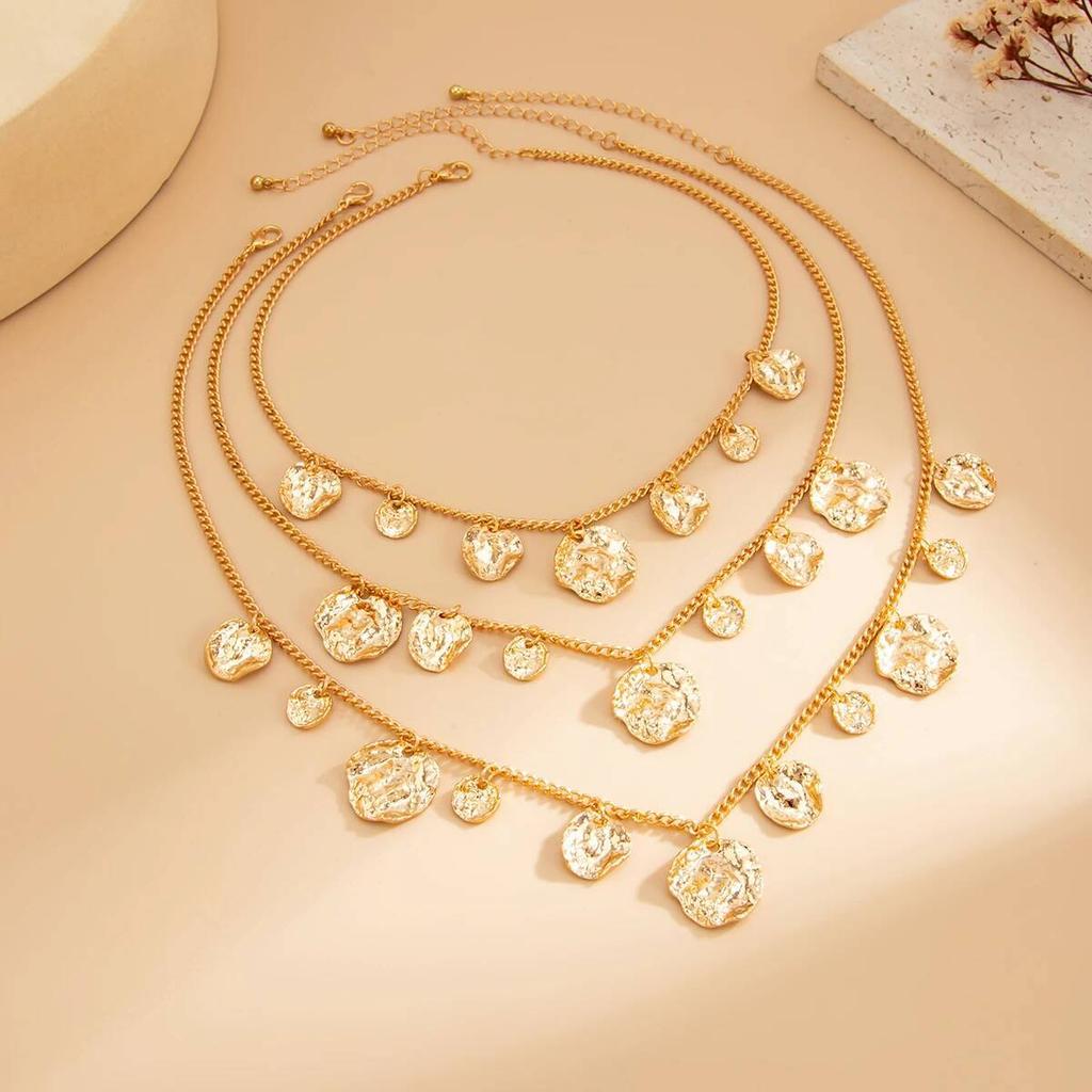 Ingemark 3Pcs/Set Creative Round Circle Metal Pendant Choker Necklace for Women New Vintage Adnustable Chain Party Jewelry Gift