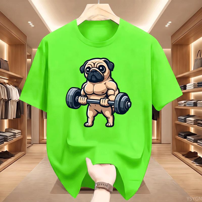 Pug Bodybuilding Weightlifting T Shirt Kawaii Cute Graphic T Shirts Casual Round Neck Printed Short Sleeve Tees Clothes Tops