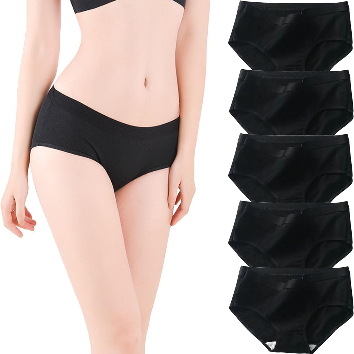 

DINIVOO Regular and Stretchy Cotton Set Set Women s Shorts, Simple, Soft, Comfortable, Breathable, Briefs, 5-Piece (Size L, A)