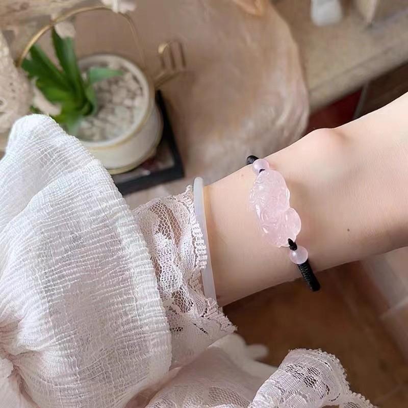 Quartz Rose Bohemian Pixiu Bracelet Handmade Resin For Friendship And Luck