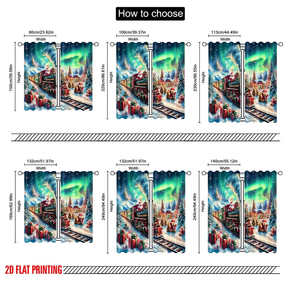 2pcs,2D Plane Printing Creative Curtains Christmas Train2 (3) Versatile Durable Polyester (without Rod) Room Decor Ldeal for