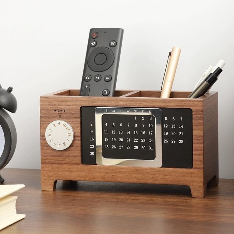 Desktop Calendar Creative Multifunctional Box Organizer Holder Stationery Control WoodenRemote Storage Pen Pencil Home Storage
