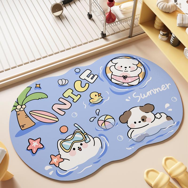 Cartoon bathroom mat, foot pad, absorbent floor mat, diatomaceous earth anti slip mat, toilet and bathroom door special carpet