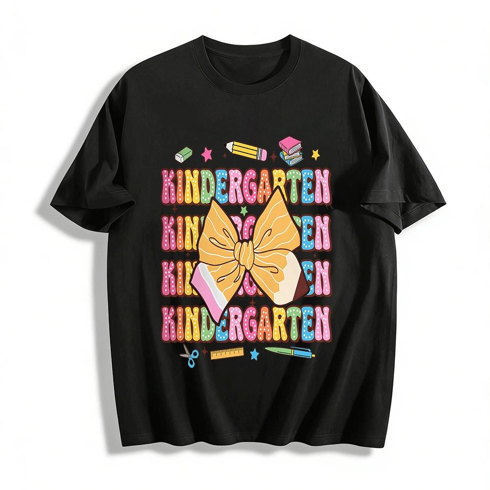 

Kindergarten Pencil Bow Print Kids Back To School Top Pure cotton T-shirt XXS