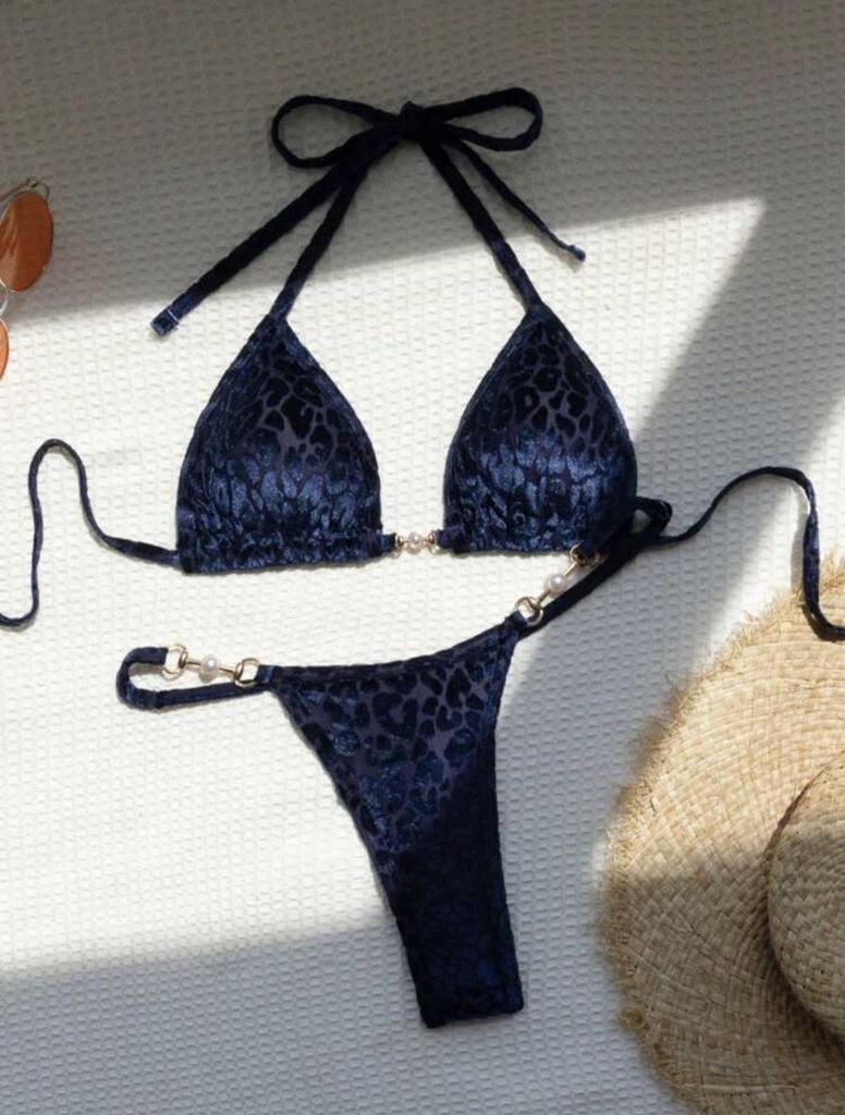 2025 Pearl Leopard Print Sexy Thong Swimsuit