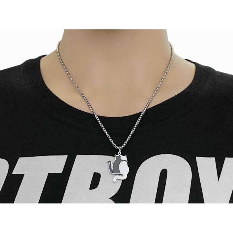 Hugging Cat Pendant Necklace Stainless Steel Pet Cat Choker Necklaces for Women Men Couple Lover Jewelry Valentines Day