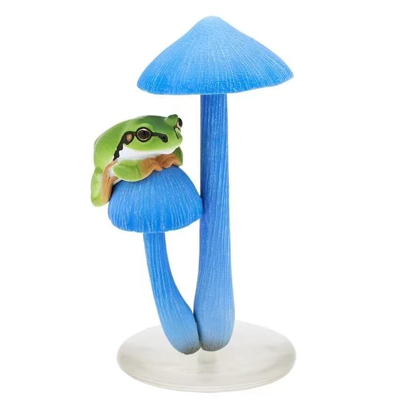 Frog and Mushroom Gashapon Toys Lovely Creative Simulation Mushroom Rain Frog Ornament Pendant Action Figure Toys