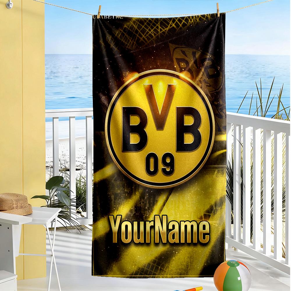 Borussia Dortmund Customizable Name Beach Towel Soft Durable Quick-Dry Suitable for Swimming Gym Camping Yoga Vacation