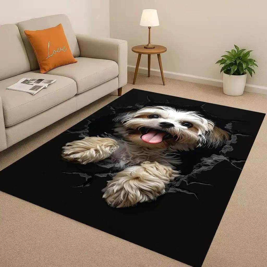 2026 New Breaking Wall 3D Illusion Dog Puppy Living Room Non Slip Area Rug Carpet for Bedroom Playroom Sofa,Home Decor Doormat