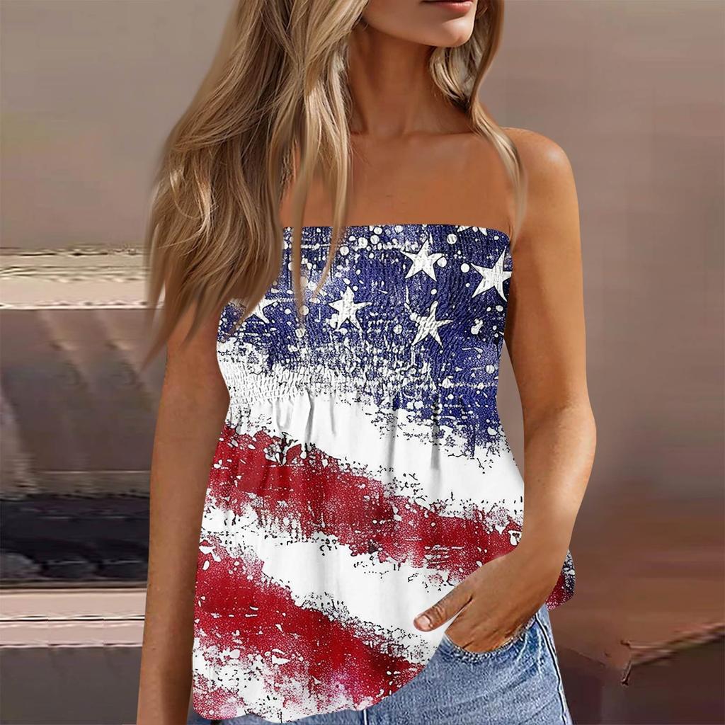 Summer Tube Tops For Women,Cute Sexy Off Shoulder Print Sleeveless T-Shirt