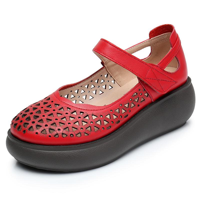 

Fashion GKTINOO Genuine Leather Shoes Wedges Women Sandals 2025 New Spring Summer Hook & Loop Hollow Platform Sandals Large Size 265