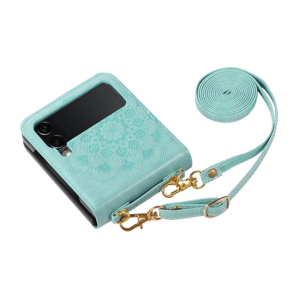 Lanyard ZFlip3 Leather Case for Samsung Galaxy Z Flip 6 5 4 3 5G Flip5 Flip 4 Matte Shockproof Crossbody Protective Phone Cover